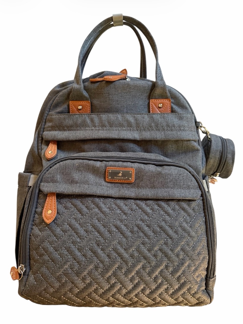 BabbleRoo Gray Diaper Bag Backpack Changing Pad Stroller Straps‎ Pacifier Case